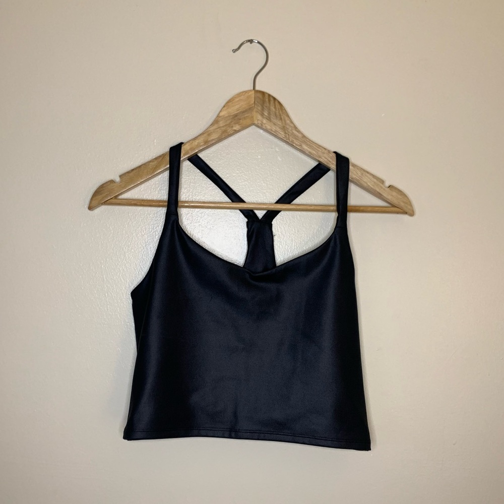 Abercrombie & Fitch Faux Leather Black Racerback Crop Top Size XS